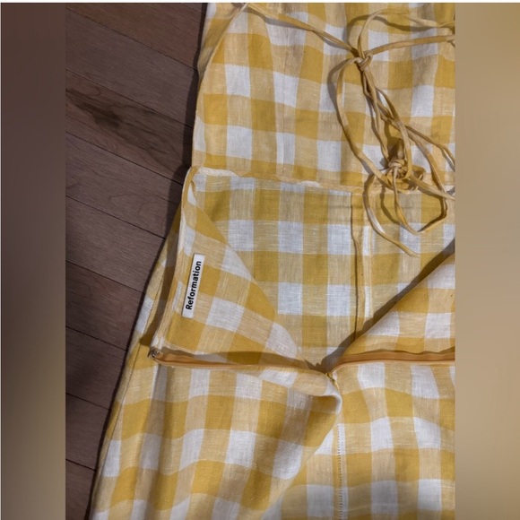 Reformation Nia Linen Midi Dress Open Back Yellow Dandelion Check Gingham - Picture 6 of 13
